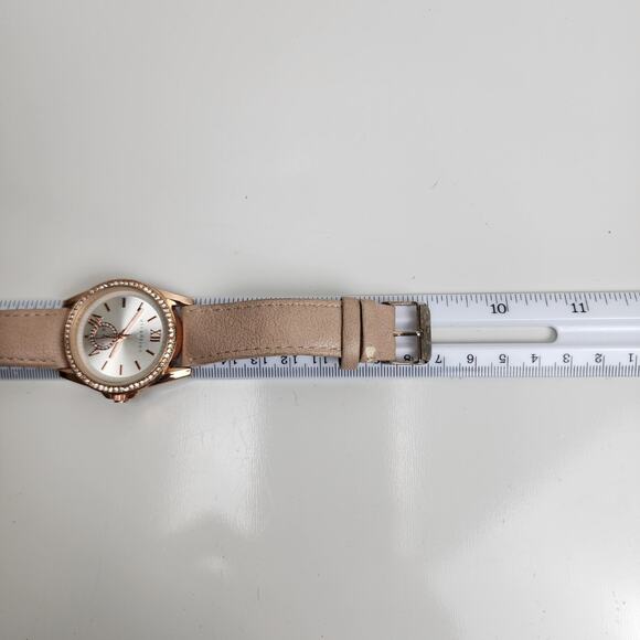 Attention Brand Ladies Round Rose Gold Colored w/ Rhinestones Wristwatch - Picture 7 of 7